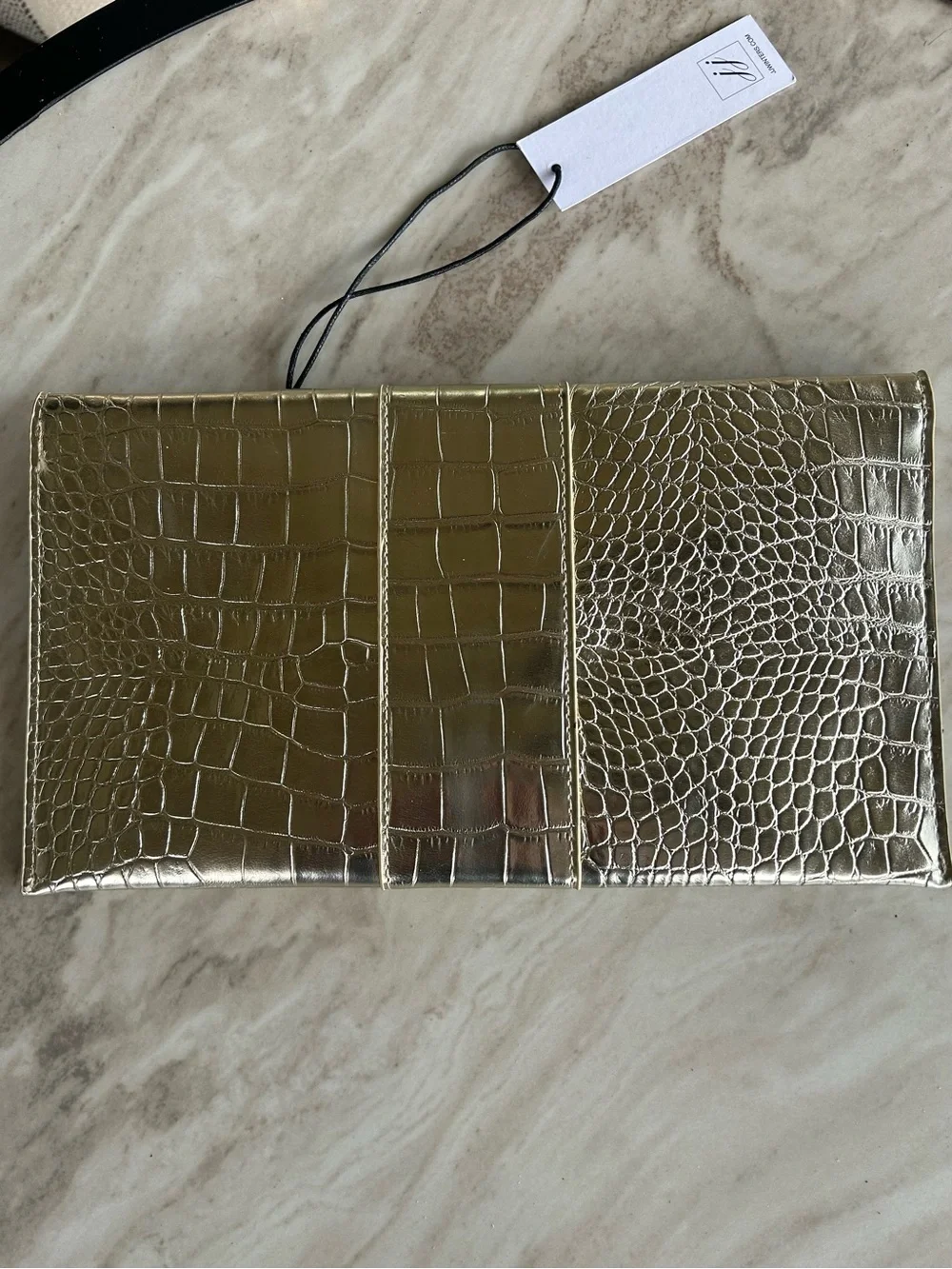 JJ Winters Nikki Gold Croc Envelope Clutch Metallic Vegan Leather Bag